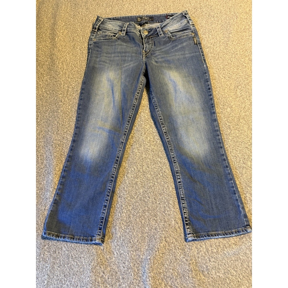Silver Jeans‎ Suki Capri Mid 31" x 22.5" blue denim stretch regular embroidery